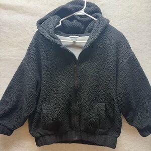 Aerie Women's Full Zip Hooded Sherpa Fleece Jacket Hoodie Small Black Cozy